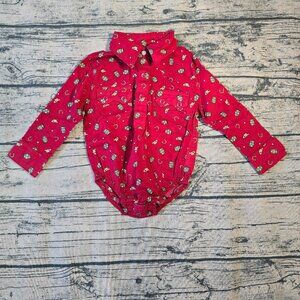 Wrangler Baby One Piece 6-9 Months Western Wear Long Sleeve Shirt Pearl Snap Red